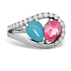 Turquoise Nestled Heart Keepsake 14K White Gold ring R5650