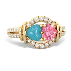 Turquoise Art-Deco Keepsake 14K Yellow Gold ring R5630