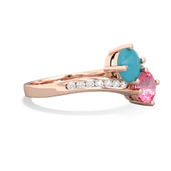 Turquoise Channel Set Two Stone 14K Rose Gold ring R5303