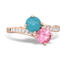 Turquoise Channel Set Two Stone 14K Rose Gold ring R5303