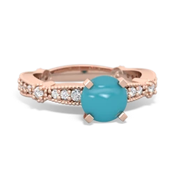 Turquoise Sparkling Tiara 6Mm Round 14K Rose Gold ring R26296RD