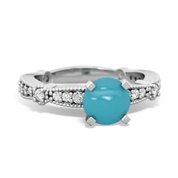 Turquoise Sparkling Tiara 6Mm Round 14K White Gold ring R26296RD