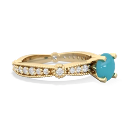 Turquoise Sparkling Tiara 6Mm Round 14K Yellow Gold ring R26296RD