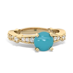 Turquoise Sparkling Tiara 6Mm Round 14K Yellow Gold ring R26296RD