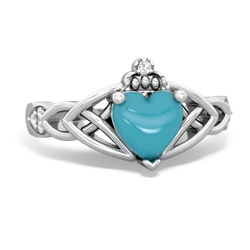 Turquoise Claddagh Celtic Knot Diamond 14K White Gold ring R5001