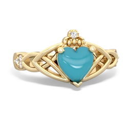 Turquoise Claddagh Celtic Knot Diamond 14K Yellow Gold ring R5001