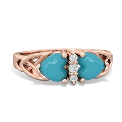 Turquoise Celtic Knot Double Heart 14K Rose Gold ring R5040