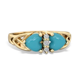 Turquoise Celtic Knot Double Heart 14K Yellow Gold ring R5040