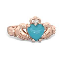 Turquoise Claddagh Diamond Crown 14K Rose Gold ring R2372