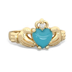 Turquoise Claddagh Diamond Crown 14K Yellow Gold ring R2372