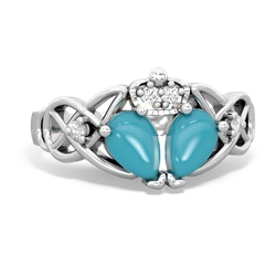 Turquoise Two Stone Claddagh 14K White Gold ring R5322