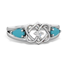 Turquoise Hearts Intertwined 14K White Gold ring R5880