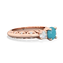 Turquoise Art Deco Diamond 6Mm Round Engagment 14K Rose Gold ring R2003