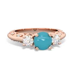 Turquoise Art Deco Diamond 6Mm Round Engagment 14K Rose Gold ring R2003