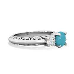 Turquoise Art Deco Diamond 6Mm Round Engagment 14K White Gold ring R2003