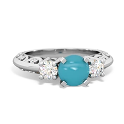 Turquoise Art Deco Diamond 6Mm Round Engagment 14K White Gold ring R2003