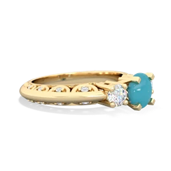 Turquoise Art Deco Diamond 6Mm Round Engagment 14K Yellow Gold ring R2003