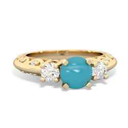 Turquoise Art Deco Diamond 6Mm Round Engagment 14K Yellow Gold ring R2003