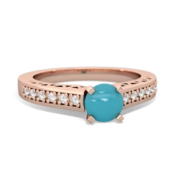 Turquoise Art Deco Engagement 5Mm Round 14K Rose Gold ring R26355RD