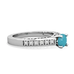 Turquoise Art Deco Engagement 5Mm Round 14K White Gold ring R26355RD