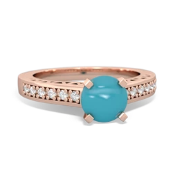 Turquoise Art Deco Engagement 6Mm Round 14K Rose Gold ring R26356RD