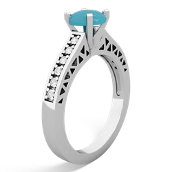 Turquoise Art Deco Engagement 6Mm Round 14K White Gold ring R26356RD