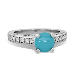 Turquoise Art Deco Engagement 6Mm Round 14K White Gold ring R26356RD