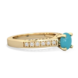 Turquoise Art Deco Engagement 6Mm Round 14K Yellow Gold ring R26356RD