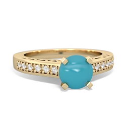 Turquoise Art Deco Engagement 6Mm Round 14K Yellow Gold ring R26356RD