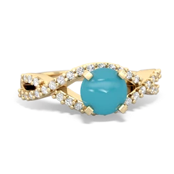 Turquoise Diamond Twist 6Mm Round Engagment  14K Yellow Gold ring R26406RD