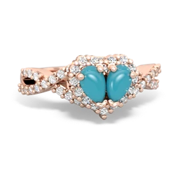 Turquoise Diamond Twist 'One Heart' 14K Rose Gold ring R2640HRT