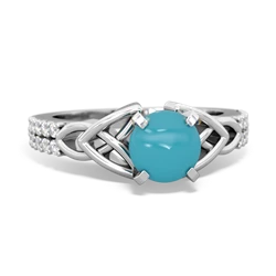 Turquoise Celtic Knot Engagement 14K White Gold ring R26446RD
