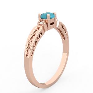 Turquoise Filligree Scroll Round 14K Rose Gold ring R0829