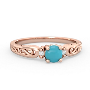 Turquoise Filligree Scroll Round 14K Rose Gold ring R0829