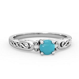 Turquoise Filligree Scroll Round 14K White Gold ring R0829