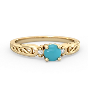 Turquoise Filligree Scroll Round 14K Yellow Gold ring R0829