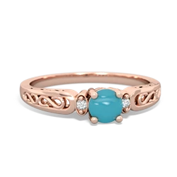 Turquoise Filligree Scroll Round 14K Rose Gold ring R0829