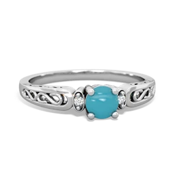 Turquoise Filligree Scroll Round 14K White Gold ring R0829