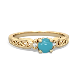 Turquoise Filligree Scroll Round 14K Yellow Gold ring R0829