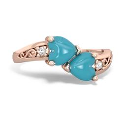 Turquoise Snuggling Hearts 14K Rose Gold ring R2178