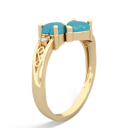 Turquoise Snuggling Hearts 14K Yellow Gold ring R2178