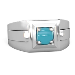 Turquoise Men's Squared Circle 14K White Gold ring R0480