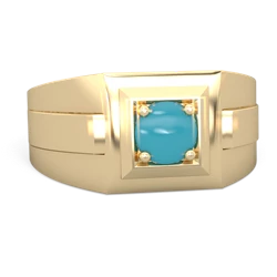 Turquoise Men's Squared Circle 14K Yellow Gold ring R0480