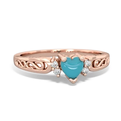 Turquoise Filligree Scroll Heart 14K Rose Gold ring R2429