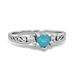 Turquoise Filligree Scroll Heart 14K White Gold ring R2429