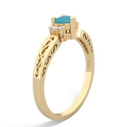 Turquoise Filligree Scroll Heart 14K Yellow Gold ring R2429