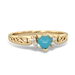 Turquoise Filligree Scroll Heart 14K Yellow Gold ring R2429