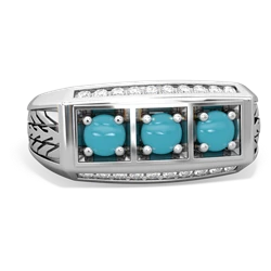 Turquoise Three Stone Tire Tread Men's 14K White Gold ring R0520