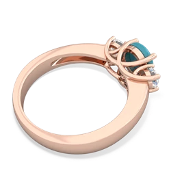 Turquoise Diamond Three Stone Round Trellis 14K Rose Gold ring R4018