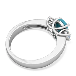 Turquoise Diamond Three Stone Round Trellis 14K White Gold ring R4018